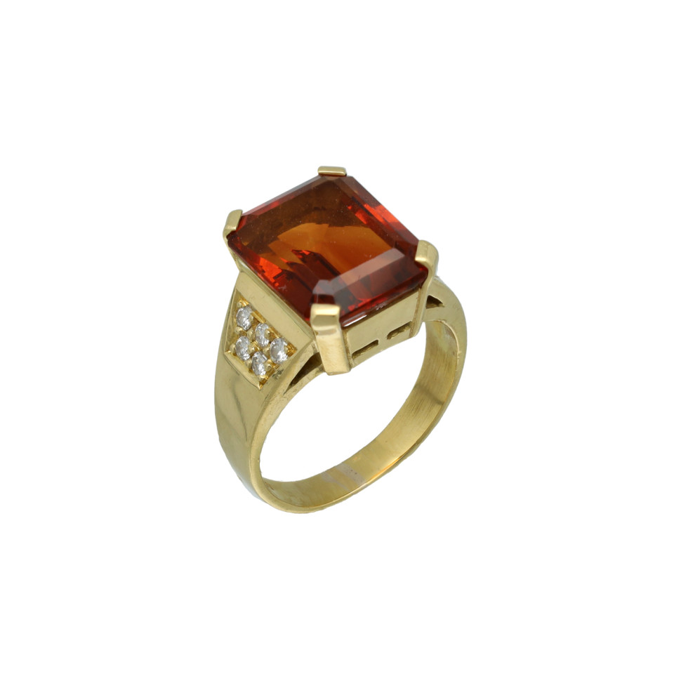 18 Krt Ring met Diamant en Madeira Citrien