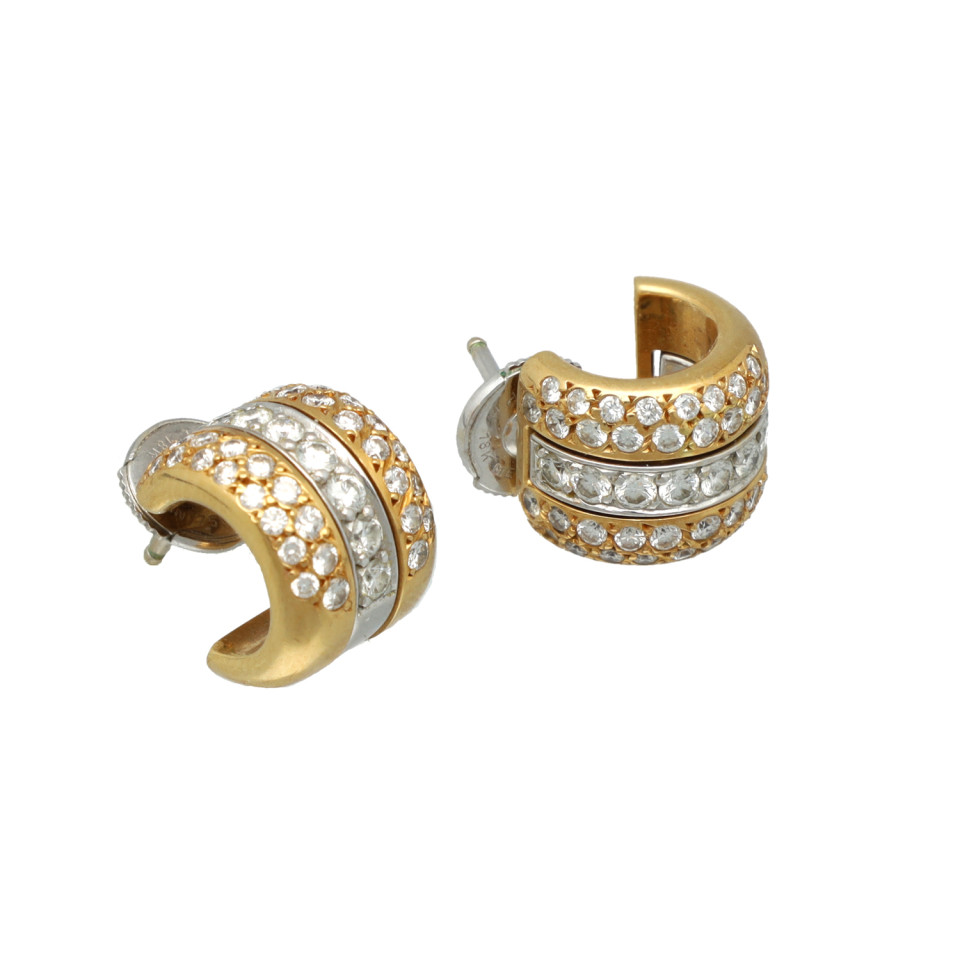 18 Krt Bi-Color Gouden Oorbellen met Briljant ca. 1.15 Ct
