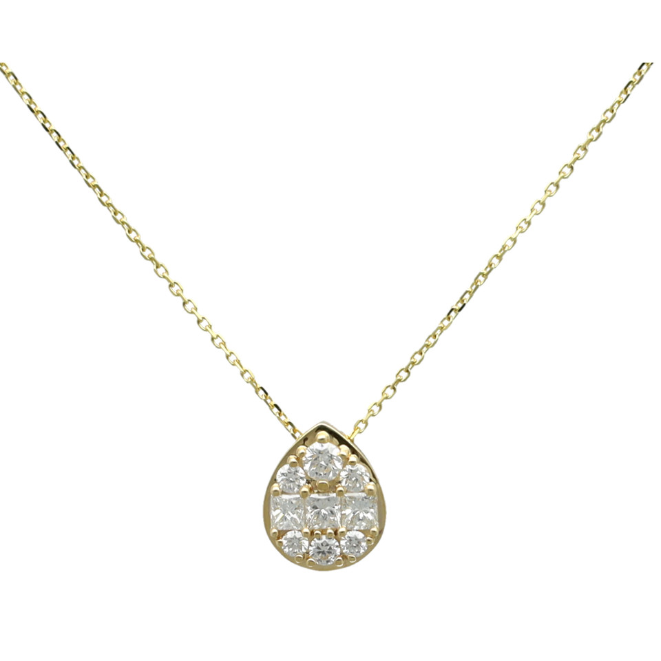 14 Krt. collier met peervormige briljanthanger.