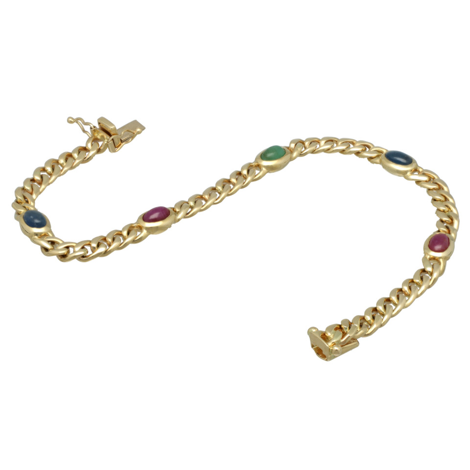 14 Krt.massieve maxima armband met robijn-saffier-smaragd