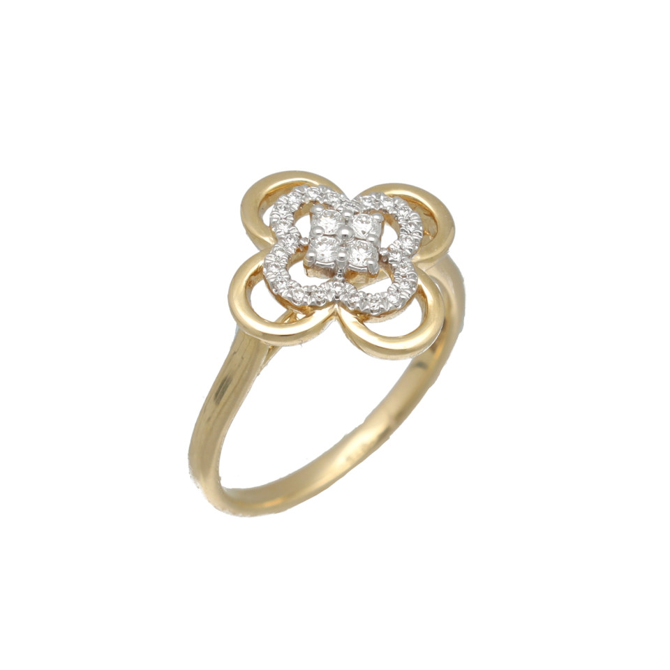 Geelgouden ring klaver met diamant