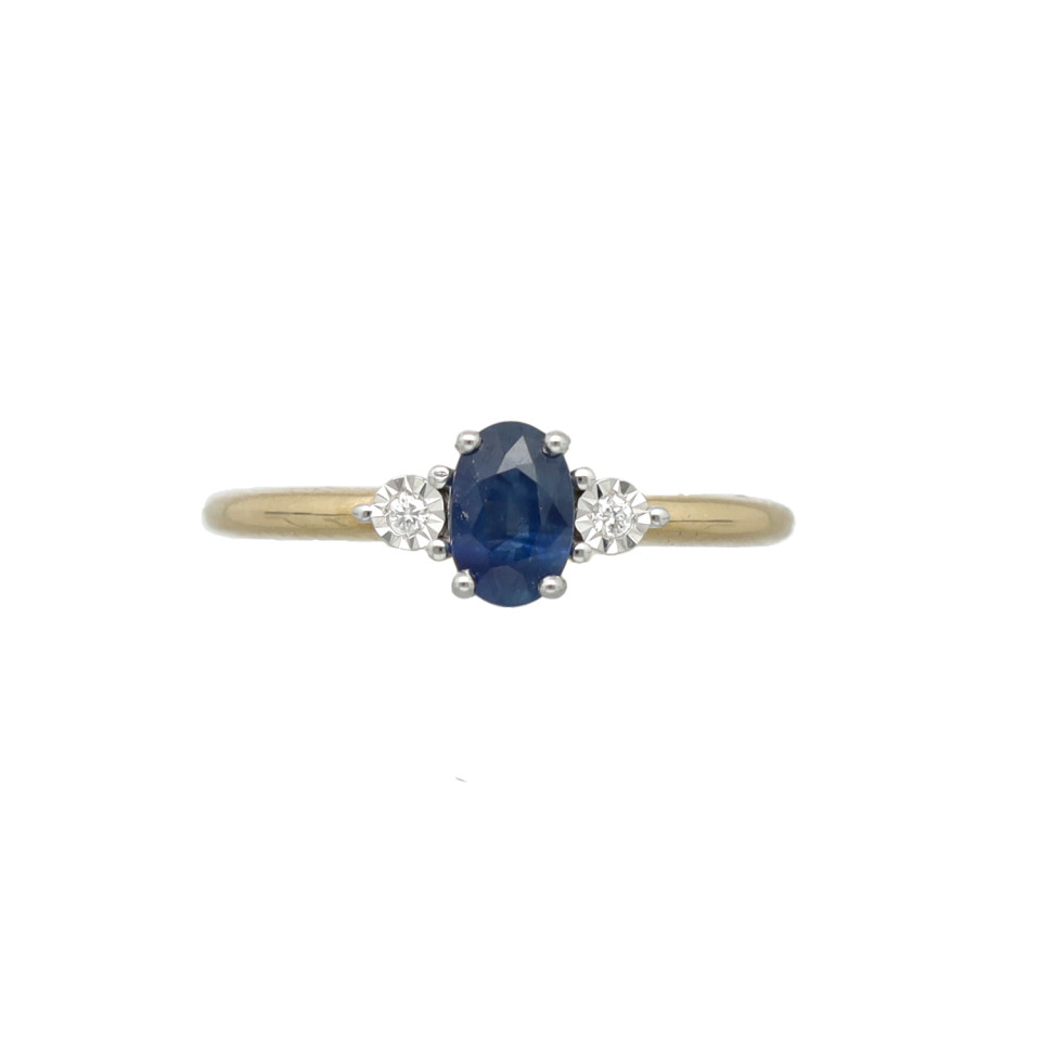 Geelgouden ring met diamant en saffier