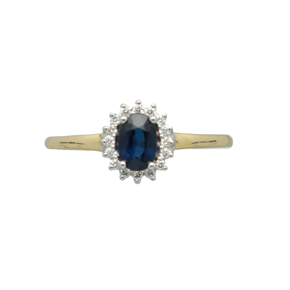 Geelgouden Rozetring met Diamant en Saffier