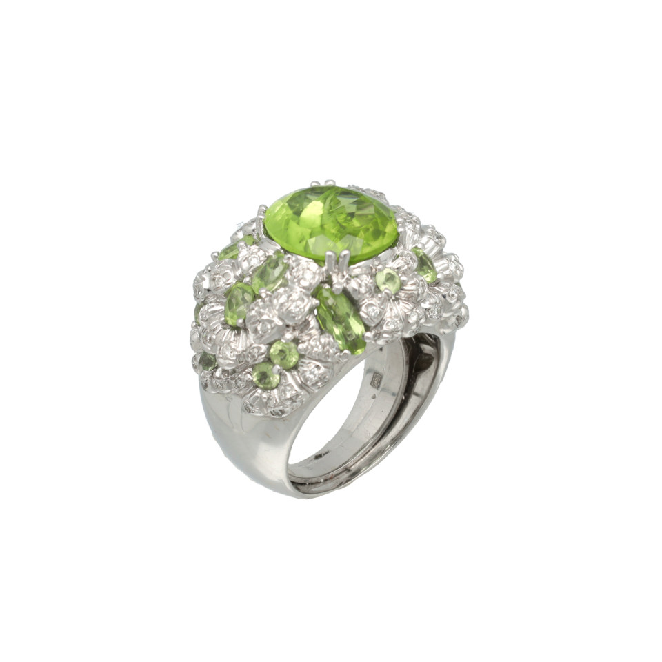 Exclusief Witgouden Cocktailring met Peridot & Diamant