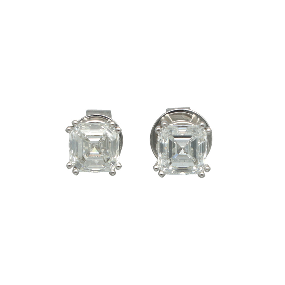 Witgouden oorstekers met Emerald cut Diamant 2.03 Ct