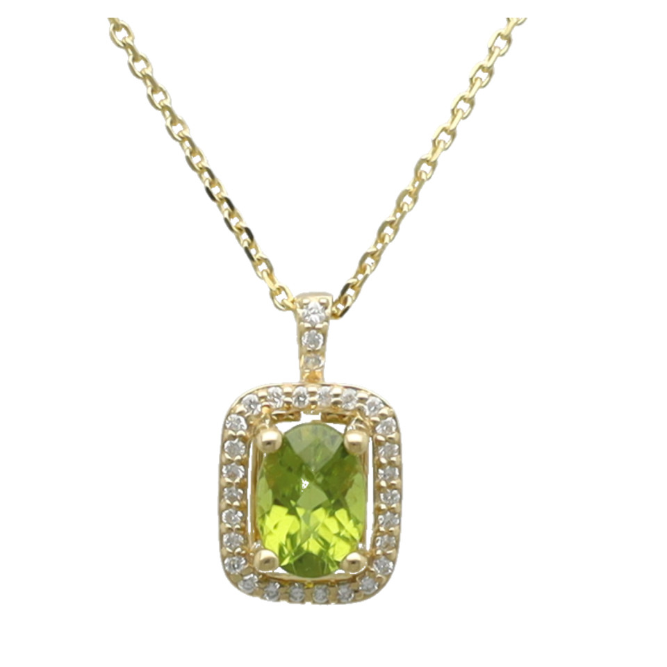 Geelgouden collier met diamant en peridot