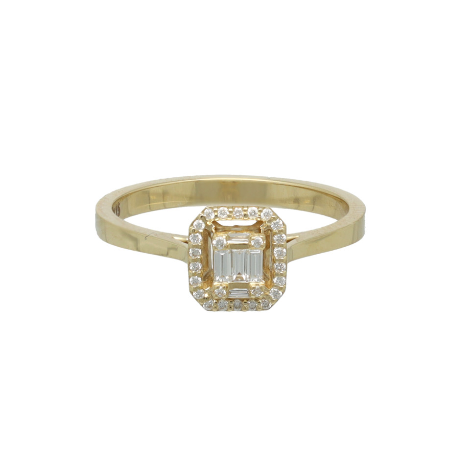 Geelgouden ring met Baguette en Briljant 