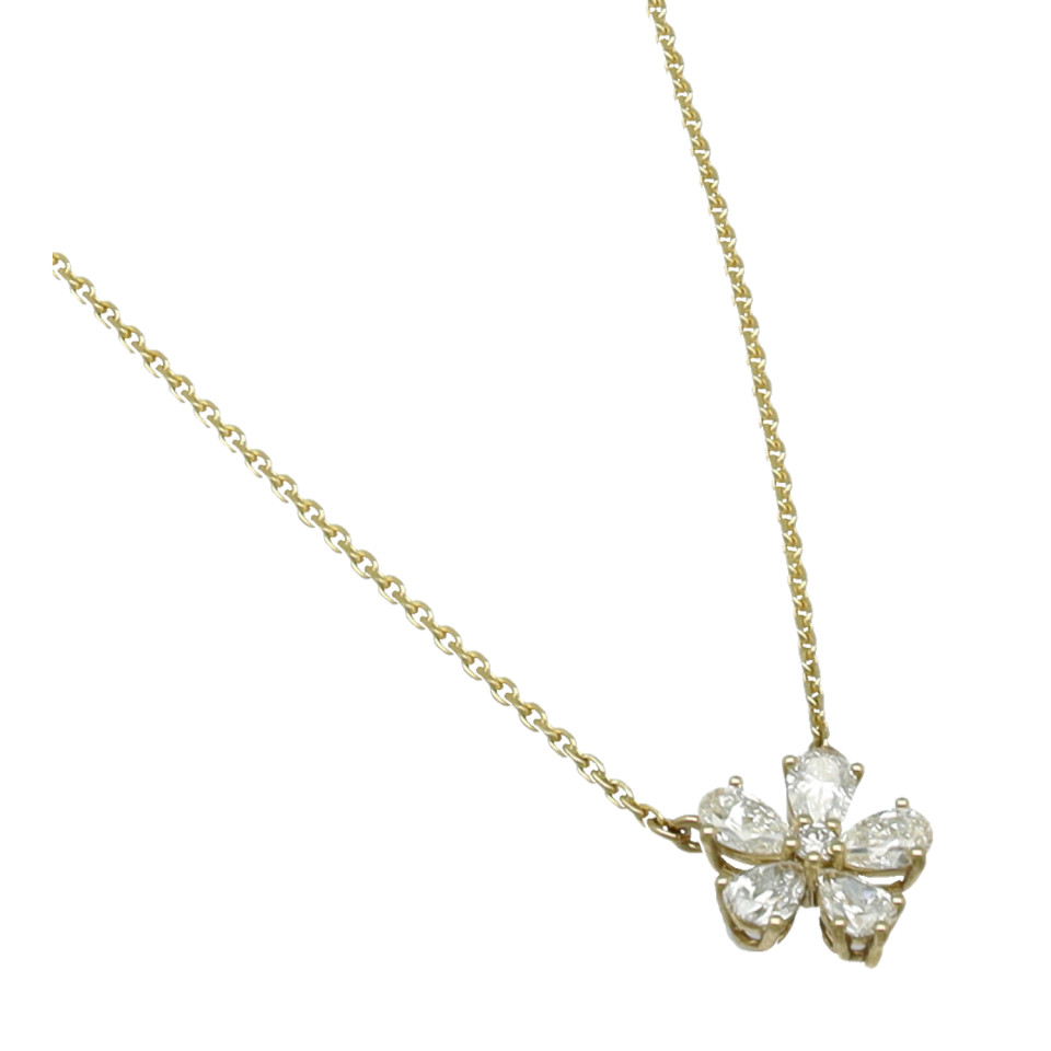 Geelgoud collier rozet hanger met diamant 