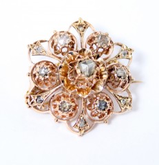 Rose gouden Broche met Roosdiamant ca. 1900