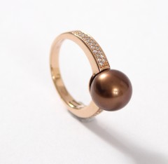 14 krt Rosé gouden Briljant/Parel ring