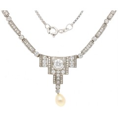 Art Deco Platina Collier gezet met Briljant ca. 1.20Ct. 