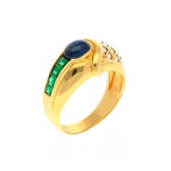 18 krt. gouden ring met smaragd saffier & briljant