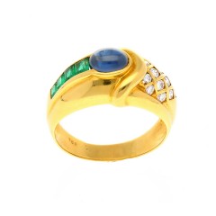18 krt. gouden ring met smaragd saffier & briljant