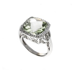 18 Krt Witgouden ring met Peridot en Diamant.