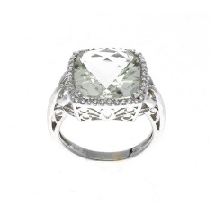 18 Krt Witgouden ring met Peridot en Diamant.