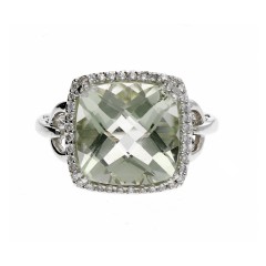 18 Krt Witgouden ring met Peridot en Diamant.