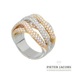 18 krt Tri-color Briljant ring met Pavé zetting 3.5 Ct