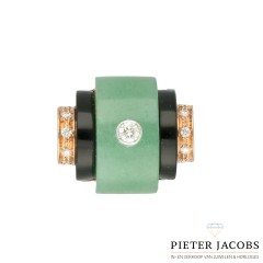 Art Deco Cocktailring met Diamant, Onyx en Jade 0.35Ct. 