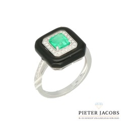 18 Krt ring Onix-smaragd-briljant 0.16Ct. 