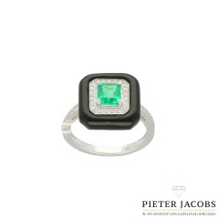 18 Krt ring Onix-smaragd-briljant 0.16Ct. 