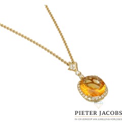 18Krt. gouden Collier bezet met Citrien en Briljant ca. 0.50Ct. 