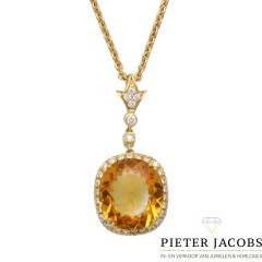 18Krt. gouden Collier bezet met Citrien en Briljant ca. 0.50Ct. 