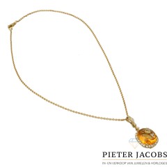 18Krt. gouden Collier bezet met Citrien en Briljant ca. 0.50Ct. 