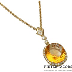 18Krt. gouden Collier bezet met Citrien en Briljant ca. 0.50Ct. 