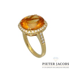 18Krt. gouden ring bezet met Citrien en Briljant 0.45Ct. 