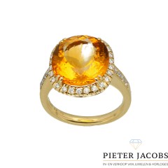 18Krt. gouden ring bezet met Citrien en Briljant 0.45Ct. 