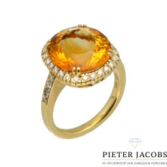 18Krt. gouden ring bezet met Citrien en Briljant 0.45Ct. 