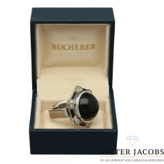 Bucherer cocktail ring met Briljant en Onix, 18 Krt Witgoud