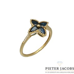 Elegante ring met Briljant en Blauwe Saffier