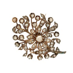 Oud hollandse broche met roos geslepen diamanten ca. 1 ct.