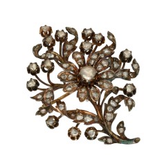 Oud hollandse broche met roos geslepen diamanten ca. 1 ct.