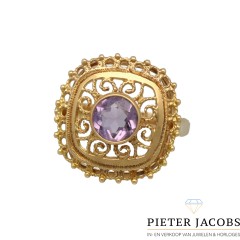 Vintage gouden ring met roze kwarts