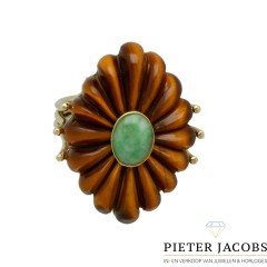 14 Krt Gouden ring met Jade & Tijgeroog