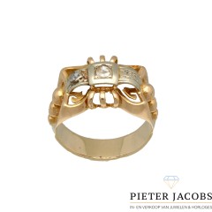 14 Krt. Antiek gouden ring bezet met Diamant Jaren '20