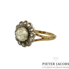 14 krt Vintage ring Roos geslepen Diamanten in zilver gezet