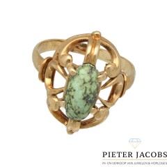 14Krt. geelgouden Vintage ring gezet met Turquoise