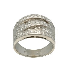 14 Krt. Witgouden Cross-Over ring bezet met Briljant ca.0.80ct