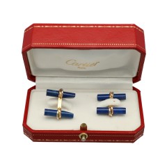 Tricolor gouden Cartier Trinity manchetknopen, met Lapis Lazuli