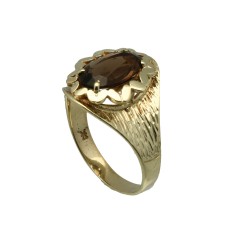 Handgemaakte gouden ring met Smokey Quartz