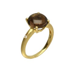 18 krt gouden ring met Briljant en Smokey Topaz.