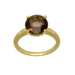 18 krt gouden ring met Briljant en Smokey Topaz.