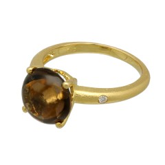 18 krt gouden ring met Briljant en Smokey Topaz.