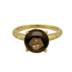 18 krt gouden ring met Briljant en Smokey Topaz.