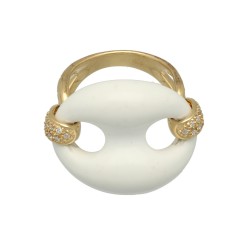 14Krt. gouden Fantasie ring met witte Agaat en Briljant 0.08Ct.