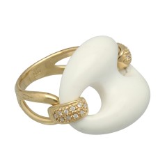 14Krt. gouden Fantasie ring met witte Agaat en Briljant 0.08Ct.