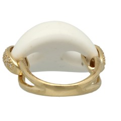 14Krt. gouden Fantasie ring met witte Agaat en Briljant 0.08Ct.